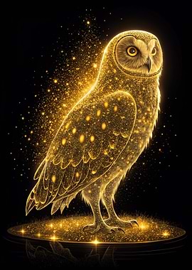 Golden Owl with Sparkling Particles