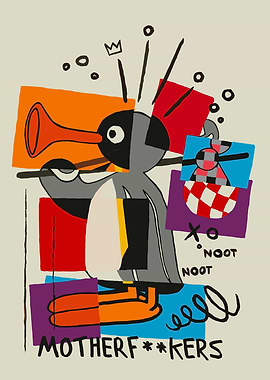 Pingu Playing Trumpet with Abstract Shapes