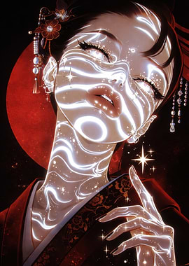 Ethereal Woman with Light Patterns