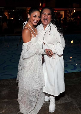 Vanessa Hudgens and Friend at Poolside Event