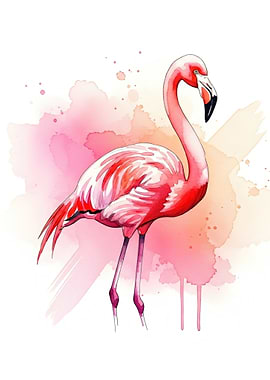 Watercolor Flamingo with Pink Splashes
