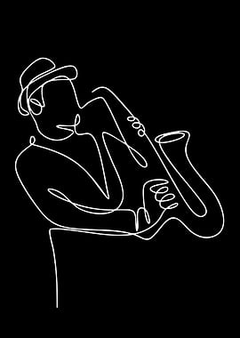 Musician Playing Saxophone Line Art