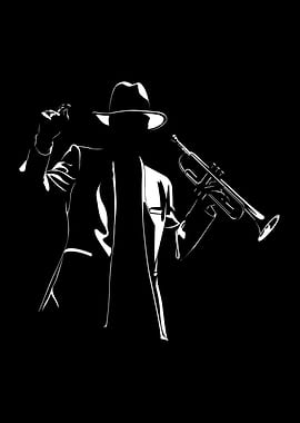 The Midnight Trumpeter - Noir Silhouette