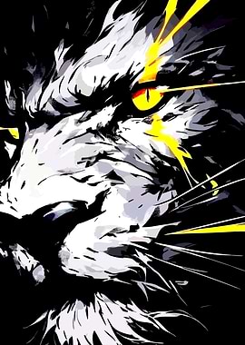 Aggressive Lion with Yellow Eyes