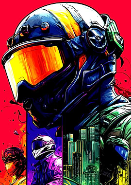 Futuristic Motorcycle Racers in Cityscape