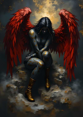 Angel with Red Wings and Gold Markings