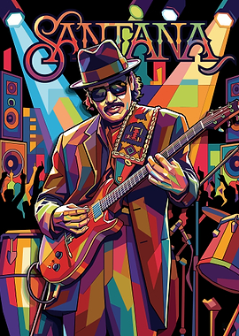 Santana Playing Guitar in Colorful Style
