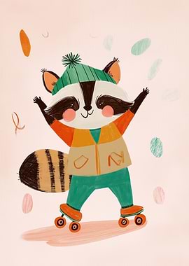 Cute Raccoon on Roller Skates
