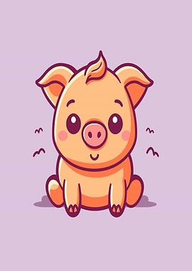 Cute Cartoon Pig Sitting
