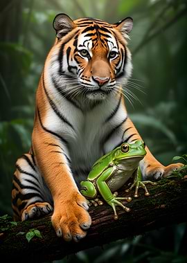 Tiger and Frog in Jungle