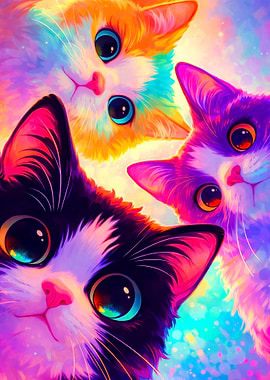 Four Colorful Cartoon Cats