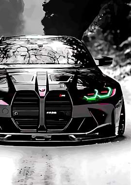 Black BMW M4 with Neon Headlights