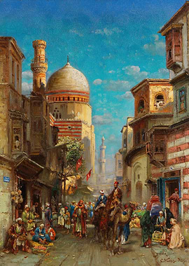 Bustling Cairo Street Scene with Camels