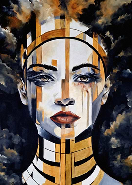 Abstract Futurist Oil painting Portrait of a Woman