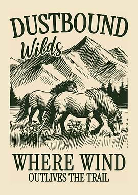 Dustbound Wilds Horse Poster Vintage Western Landscape Rustic Nature Wall Art