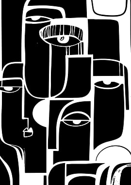 Abstract Faces Black and White