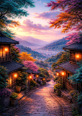 Enchanting Japanese Village at Dusk