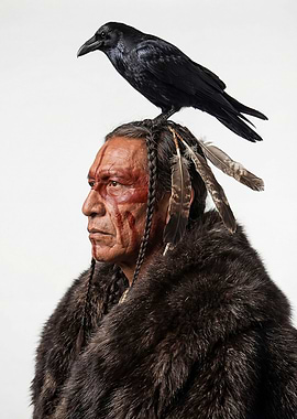 Native American Man with Raven