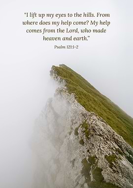 Mountain Ridge in Fog with Bible Verse