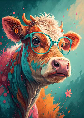 Colorful Cow Wearing Glasses