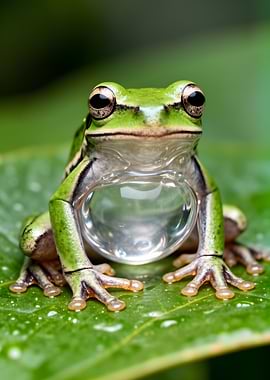 Green Tree Frog with Inflated Vocal Sac
