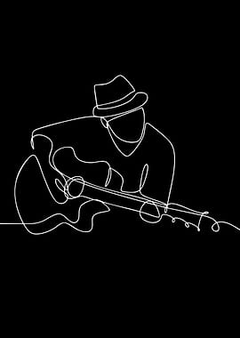 Musician Playing Guitar Line Art