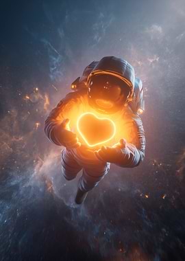Astronaut Holding a Glowing Heart