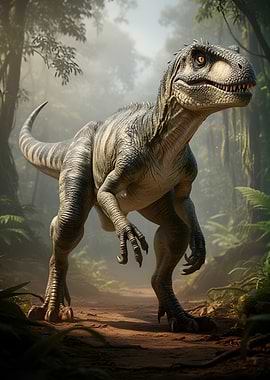Dinosaur in a Misty Jungle