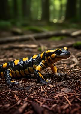 Fire Salamander on Forest Floor