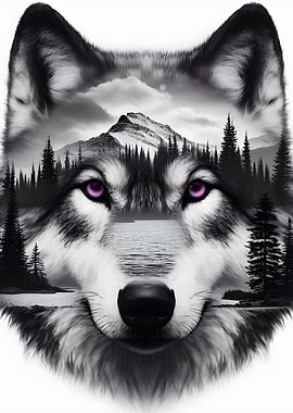Wolf Landscape Double Exposure