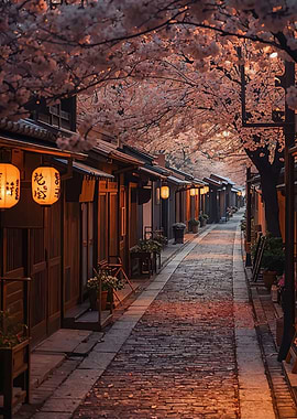 Cherry Blossom Alley with Lanterns