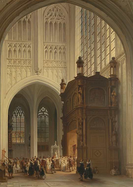 Gothic Cathedral Interior with Procession