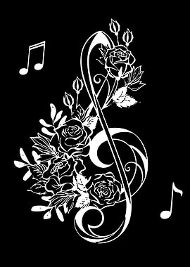 Musical Treble Clef with Roses