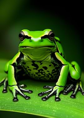 Green Tree Frog on Leaf