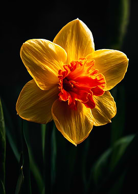 Vibrant Yellow Daffodil Dark Background