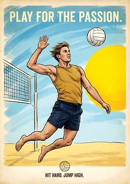 Volleyball Player Spiking Ball on Beach