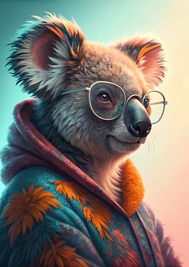 Stylish Koala Wearing Glasses and Hoodie