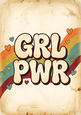 Retro Girl Power with Rainbow and Hearts