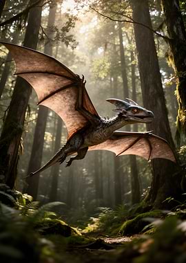 Dragon flying through a forest