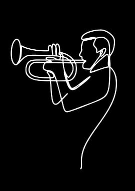 Minimalist Trumpet Player Line Art