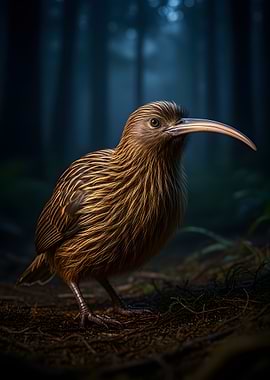 Kiwi bird in a dark forest