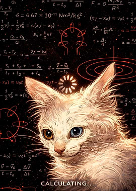 Cat with Heterochromia and Physics Equations