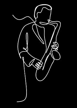 Minimalist Saxophonist Line Art