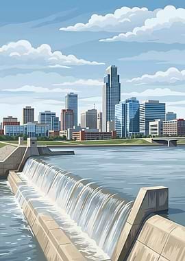 Cityscape with Dam and River