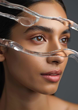 Woman with water-like glasses