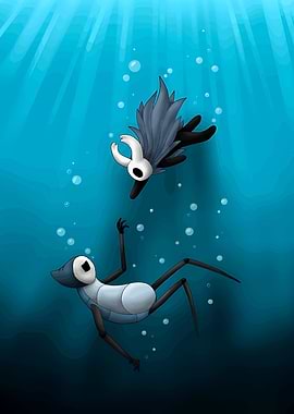 Hollow Knight characters underwater