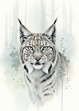 Watercolor Lynx Portrait
