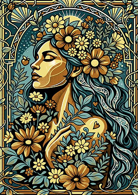 Art Nouveau Woman with Flowers