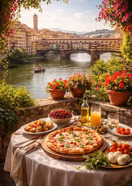Italian Terrace Dining with Ponte Vecchio View