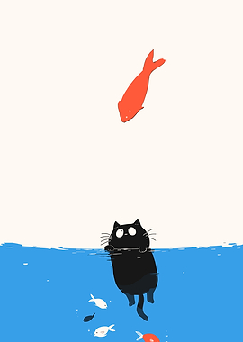Cat Swimming with Fish